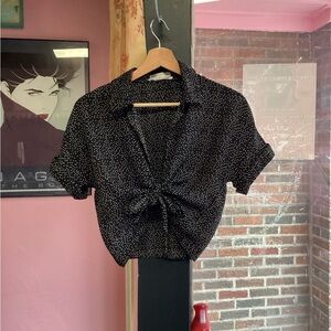 Urban Outfitters Black and White Polka Dot Wrap Blouse